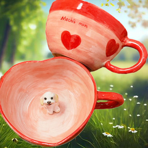 Sitipot Handmade Ceramic Heart Shaped Custom Pet Sculpture Mug